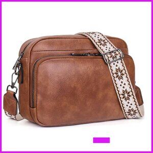 Vegan Leather Crossbody Bag Built-in Wallet Travel Purse Chic Minimal